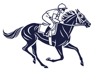 Obraz premium Powerful Horse Racing Scene with Jockey Controlling Reins