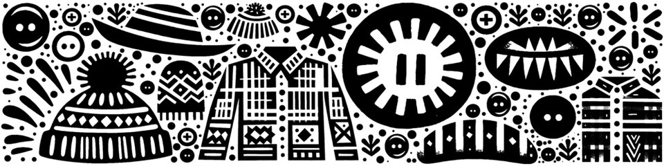 Hand‑Drawn Beanie Illustration, Tribal Winter Folk Art Vector for Fashion, Cold Weather, and Cozy Apparel Themes Design