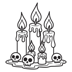 Spooky Skull Candles – Halloween Candle Line Art Vector for Creepy Cute Coloring Pages
