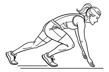 Fototapeta premium Female Sprinter Getting Ready to Launch on White