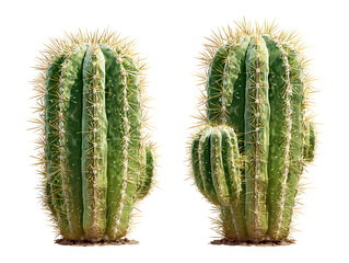 Two cacti, front view, isolated on a transparent background