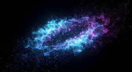 Obraz premium Abstract Cosmic Nebula Swirl of Blue and Purple Particles Glowing in the Darkness of Outer Space, Ethereal and Mystical Background with Stellar Dust and Gas Cloud Formations