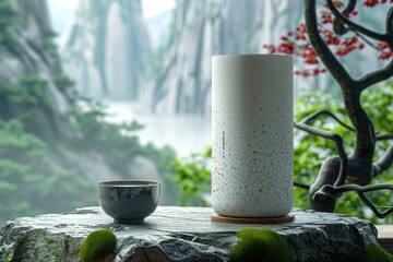 Nature Framed Product Display Highlighting Organic Bottles