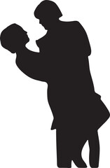 Elegant silhouette of a romantic couple embracing tenderly