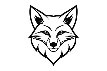 Sharp black outline defines a fox's face with pointed ears on a white background