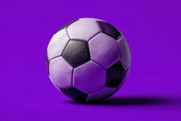 Soccer ball on a vibrant purple background showcasing sporty elegance and design in a minimalistic style for graphic purposes
