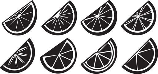 set of orange fruit slice silhouette, black and white silhouette, vector and illustration