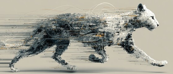 Dynamic and Abstract Representation of a Running Wild Cat