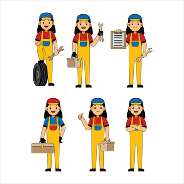 Woman Mechanic Profesion Character Vector Illustration