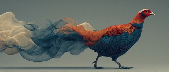 Colorful Bird with Flowing Smoke Illustration in Digital Art Style