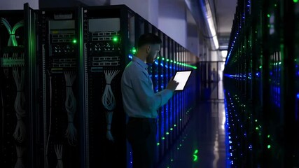 It technician monitoring servers in data center - Powered by Adobe