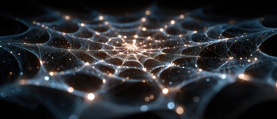 Intricate Spider Web with Shimmering Lights and Fine Details