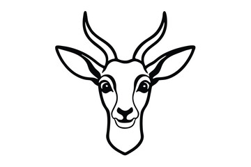 Bold black outlined springbok gazelle presents its distinctive horns and friendly gaze directly forward