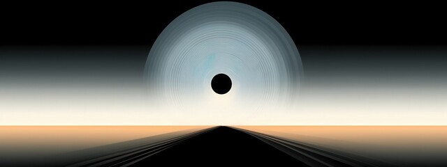 Abstract visual interpretation of horizon merging with circular patterns beneath a serene gradient sky conveying depth and artistic exploration captured with clarity