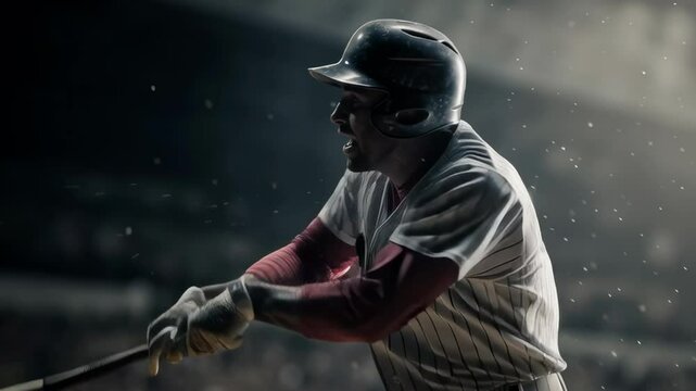 A baseball player is swinging a bat at a ball. Concept of action and excitement, as the player is in the midst of a crucial moment in the game