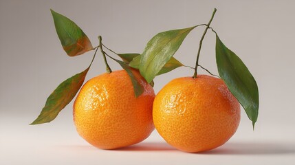 Two Fresh Tangerines with Leaves Citrus Fruits Still Life Vibrant Colors Food Photography Healthy
