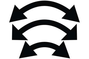 Dual sided arrow vector, icon, silhouette design. Semicircular curved thin, long double ended arrow.  Dual semi circle arrow set .
