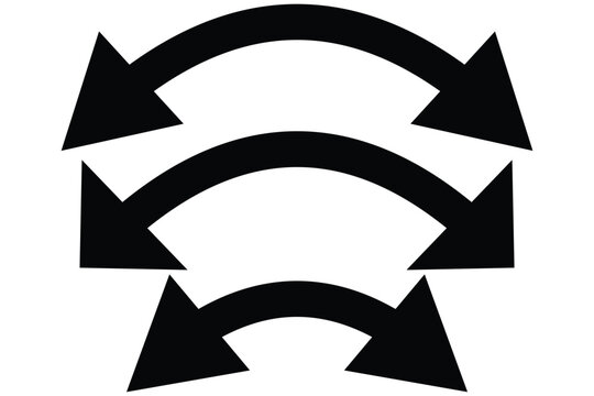 Dual sided arrow vector, icon, silhouette design. Semicircular curved thin, long double ended arrow.  Dual semi circle arrow set .