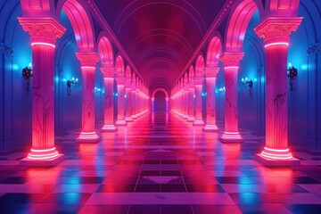 Vibrant Pillars Standing Tall in a Grand Hall