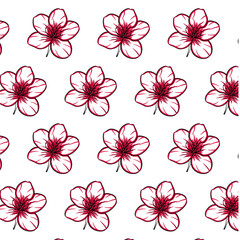 Fototapeta premium Azalea flower Seamless Pattern Hand drawn vector line art, Black and Red Flower isolated in white. Beautiful design for textile, wallpaper, wrapping paper and backgrounds