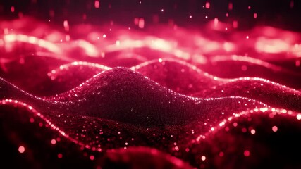 Luminous waves of movement create an abstract red background full of energy and dynamism, Abstract background with the movement of luminous particles Digital technology 3D rendering