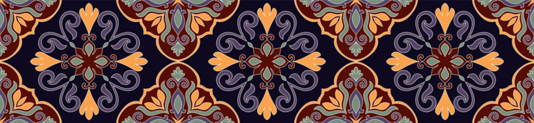 Abstract Floral Carpet Border Seamless Border For Fabric Pattern