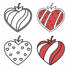 Heart shaped fruit icons with stripes and hearts strawberry symbol