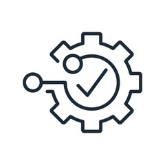 Gear wheel with electronic board. Digital automation. Transformation integration.Vector linear icon isolated on white background.