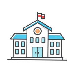 Simple school building with flags and windows education institution