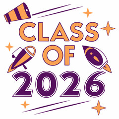 Bold orange purple class of twenty six graduation school