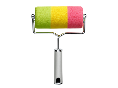 Colorful paint roller ready for a fresh coat of paint, Isolated On Transparent Background, Cut Out