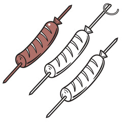 Grilled sausage on skewers with grill marks food meat