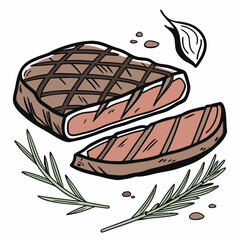Grilled steak with rosemary and garlic meat food