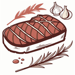 Grilled steak with garlic and rosemary meat food