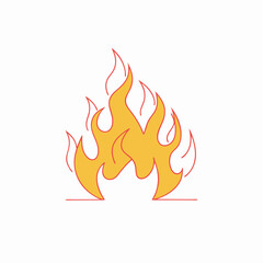 Stylized fire flames with red outline and yellow fill graphic symbol