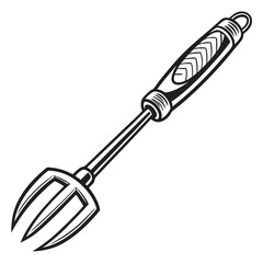 Black grill fork with patterned handle on white background barbecue cooking utensil