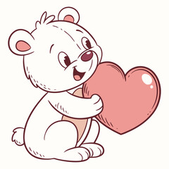 Adorable white bear cub holding a pink heart cartoon cute