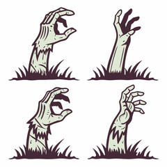 Creepy zombie hands emerging from ground icons undead graveyard
