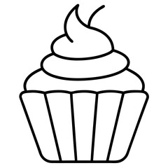 Simple Line Art Cupcake Icon on White Background for Design and Illustration Projects