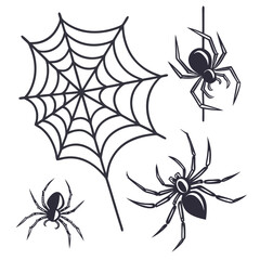 Dark spiders and web icons on white background arachnid insect