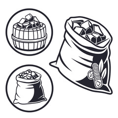 Charcoal bags and barrel icons fuel