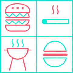 Pink and teal burger grill and smoke icons hamburger barbecue
