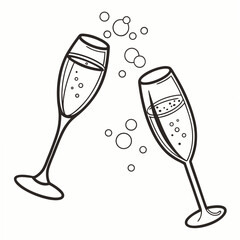 Two champagne flutes toasting with bubbles celebration