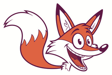 Happy cartoon fox with orange fur smiles brightly on the light background with outline