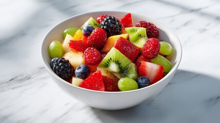 Refreshing Fruit Salad Bowl Berries Kiwi Grapes and Strawberries Healthy Eating Dessert Summer