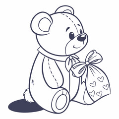 Fototapeta premium Adorable teddy bear holding a gift bag with hearts present