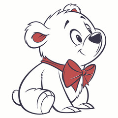 Adorable white bear cub with red bow teddy bear cartoon