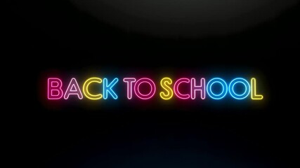 Back to school neon animation! Colorful letters form 'Back to School' with electric sparks. Great for education promos, student welcome, sales events and announcements. - Powered by Adobe