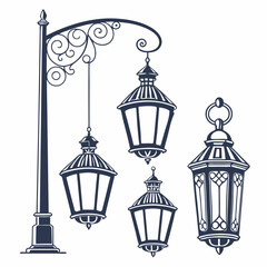 Ornate street lamps hanging from decorative post lantern