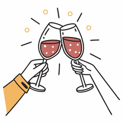 Two hands toasting with red wine glasses celebration
